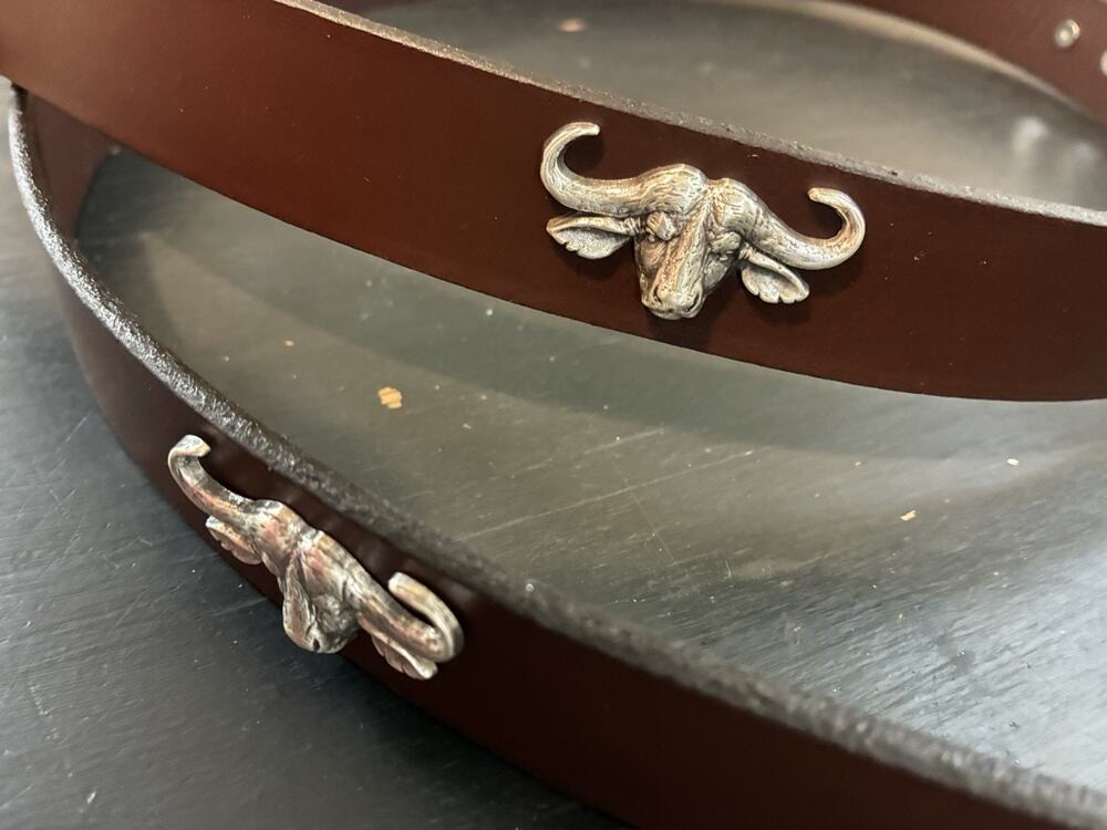Brown Genuine Leather Belt with 4 Cape Buffalo Head Conchos Size 46